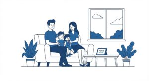 Family checks air monitor at home