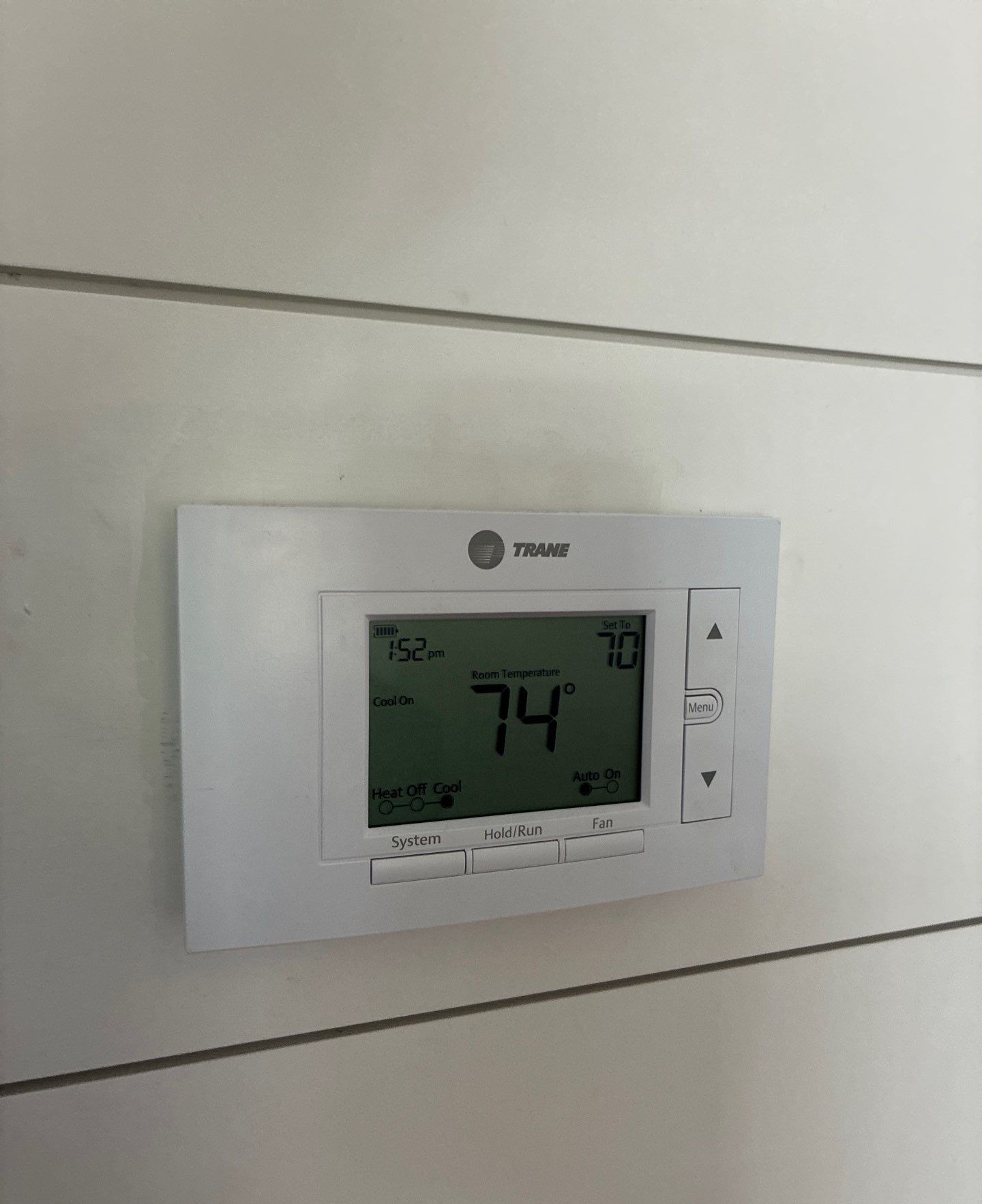 Trane thermostat reading 74 degrees during a Paschal <a href=