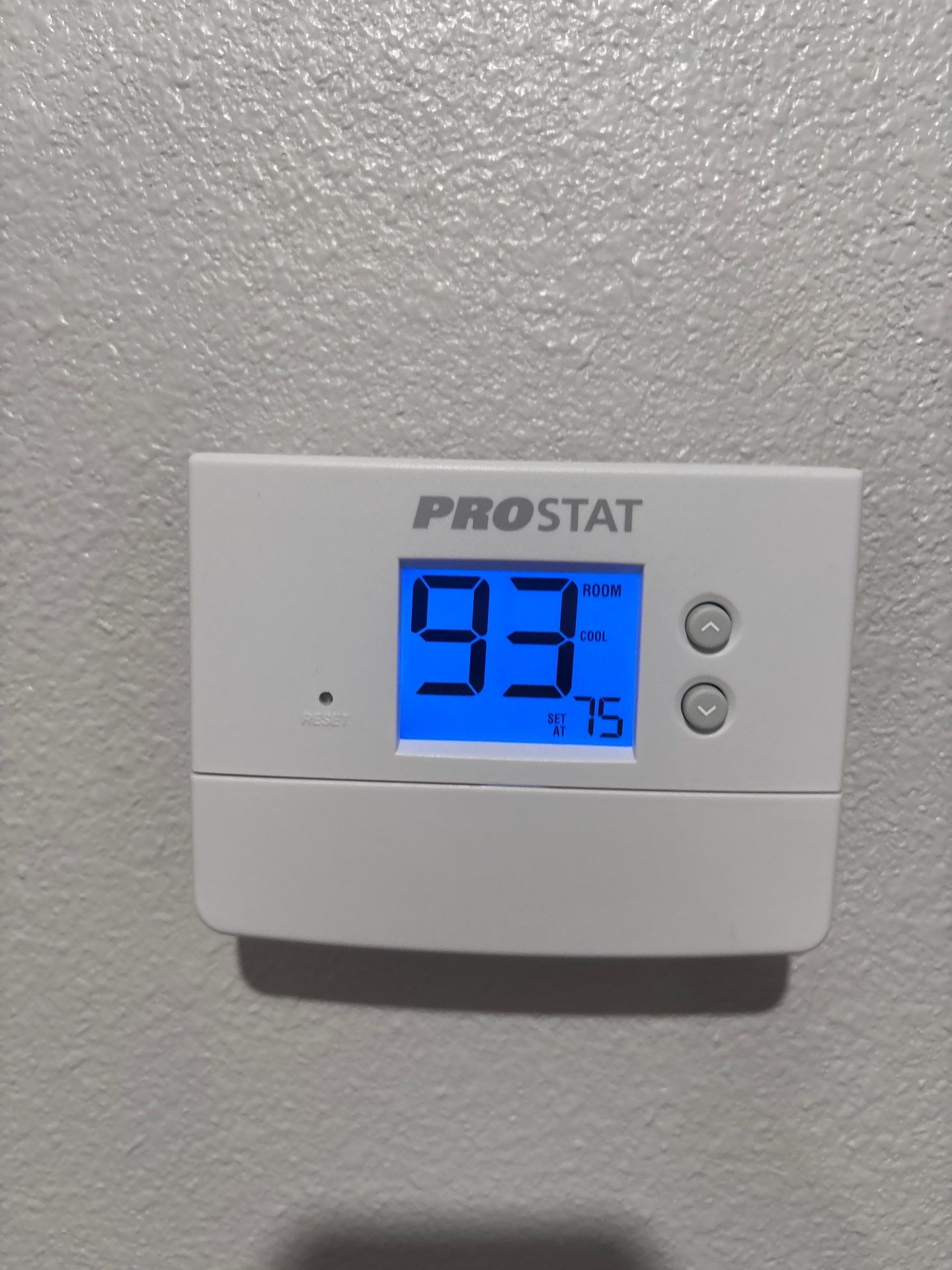 Thermostat showing 93 degrees during an AC not cooling service call in Springdale, AR